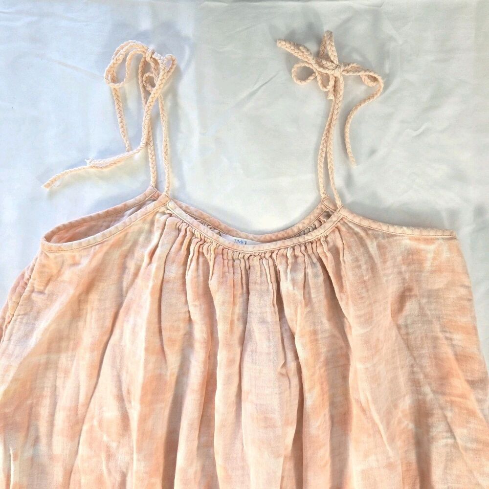 Time and Tru Peach Tie Dye Maxi Dress Women’s L Sleeveless Cotton Ruffle Pockets - Picture 4 of 11